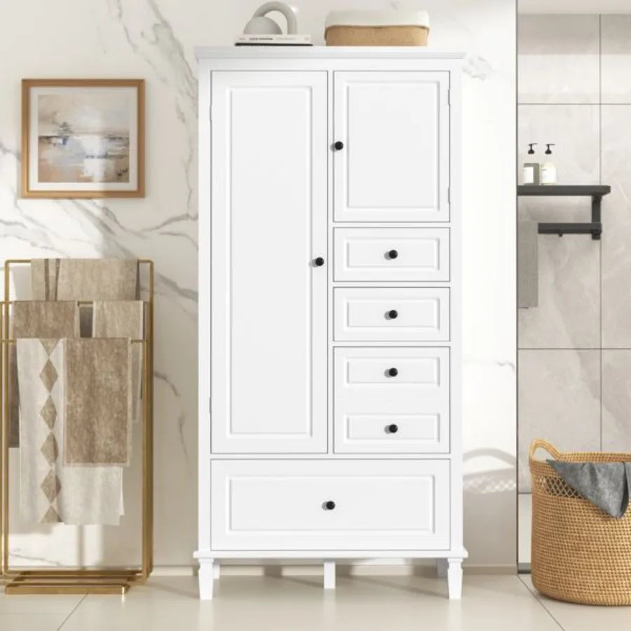 Tall and Wide Storage Cabinet with Doors for Bathroom Office Living Room Indoor Four Drawers of Different Sizes Adjustable Shel