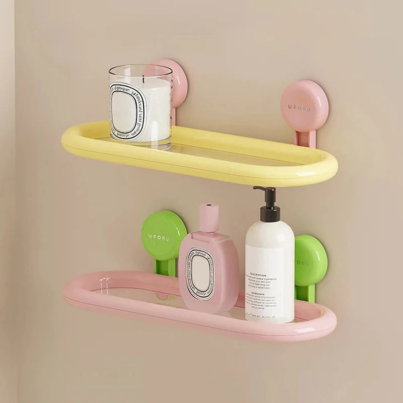 Suction Cup Oval Shelf Bathroom Perforation-free Wall-mounted Shower Gel Hand Sanitizer Dopamine Storage Shelf