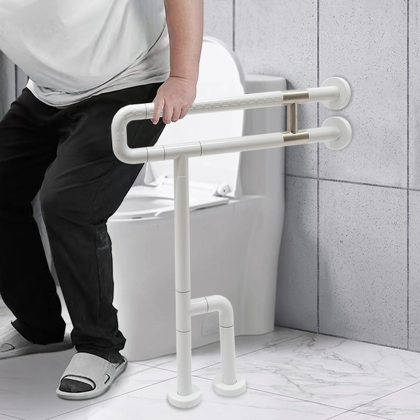 23.6 Inch Handicap Grab Bars Toilet Bathroom Safety Handrails Assist Frame White For pregnant women Elderly, Load 551lbs