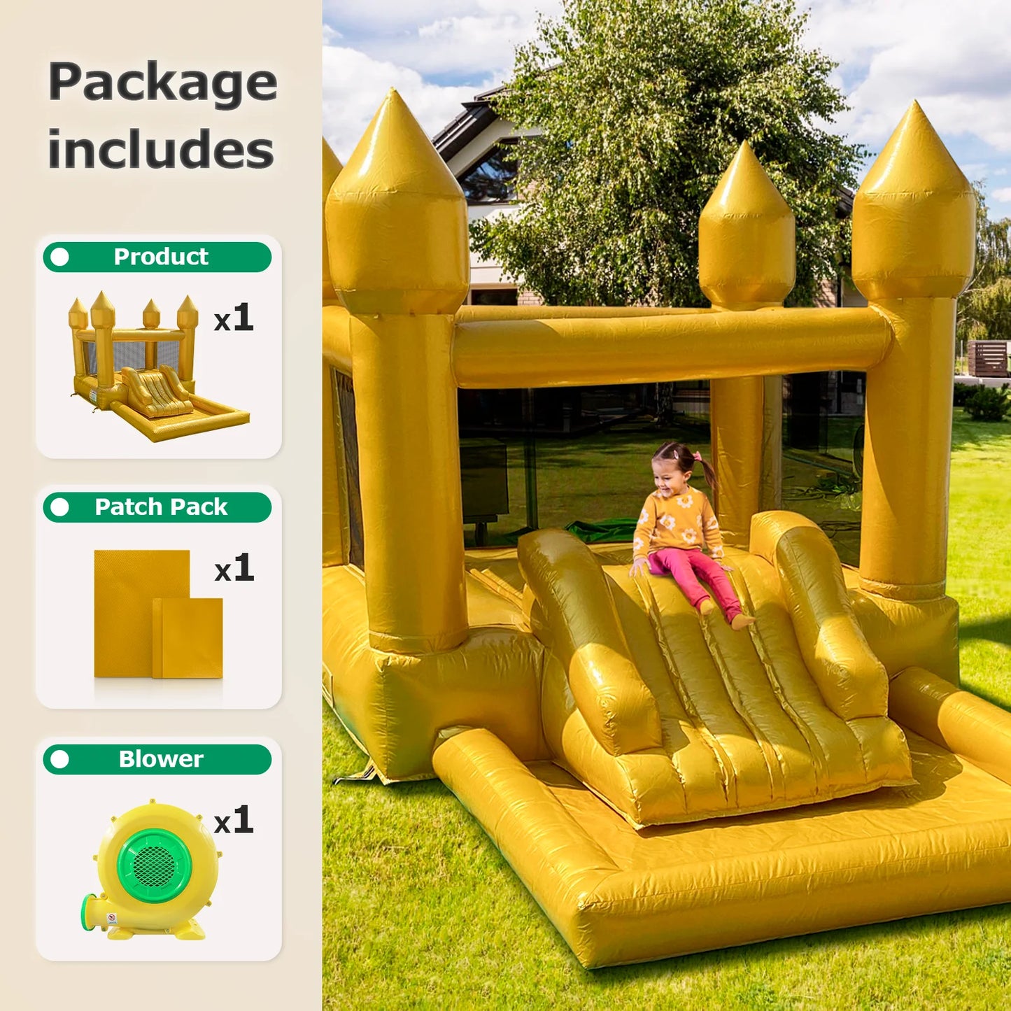 New Design Commercial Inflatable White Bounce House With Slide Bouncy Castle/Gold Jumping House/Customization Bounce For Wedding