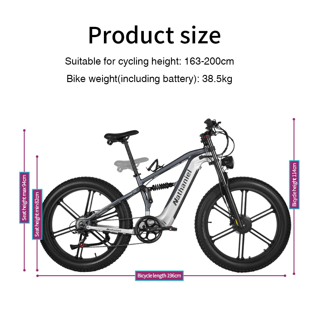 Nathaniel SYR09  26*4.0 electric bike, dual motor 2000W integrated wheel, 48V 20Ah, adjustable shock absorption, suitable for be