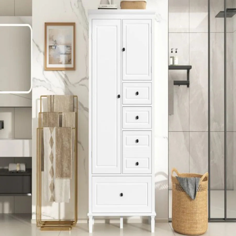 Tall and Wide Storage Cabinet with Doors for Bathroom Office Living Room Indoor Four Drawers of Different Sizes Adjustable Shel