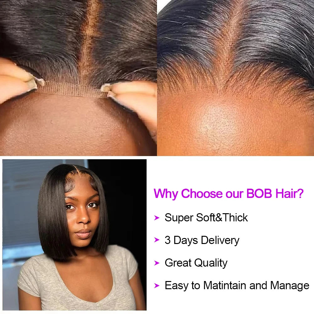 Glueless Bone Straight Short Bob Wig 13x4 13x6 HD Lace Front Wig 250% Density Brazilian Human Hair Pre Plucked For Black Women