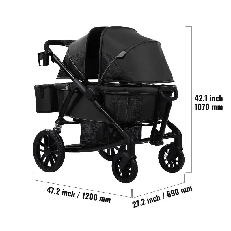 All-Terrain Stroller Wagon, 2 Seats Foldable Expedition 2-in-1 Collapsible Wagon Stroller, Includes Canopy, Parent Organizer