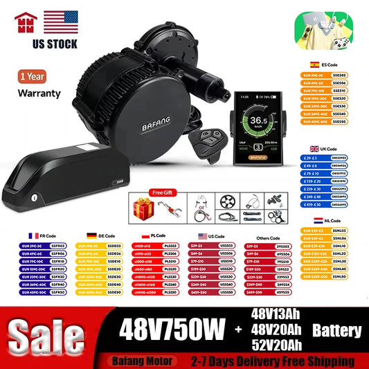 BAFANG BBS02 750W 48V Mid Drive Motor - High Power Electric Bike Conversion Kit with Removable 52V/48V 20Ah/13Ah Lithium Battery