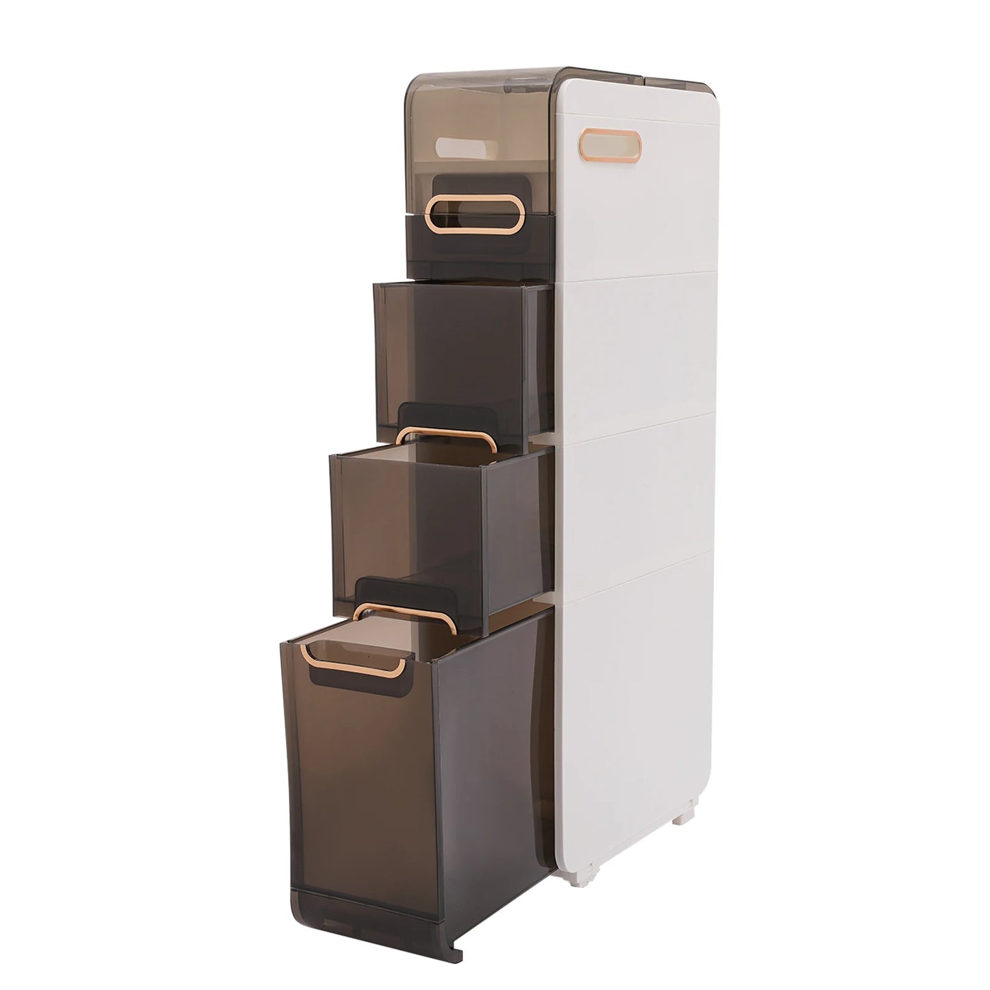Modern Bathroom Cabinet, PP Toilet Sideboard, Narrow Bathroom Storage Cabinet with 2/3/4 Drawer Storage Floor Shelf