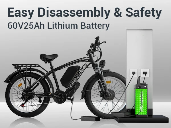 Electric Bike 2000W Dual Motor 60V25AH Removable Lithium Battery E Bike Dual Hydraulic Brakes 26-inch Fat Tires Electric Bicycle