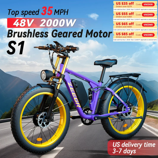 Zeegr S1 Electric Mountain Bike - Dual Motor, Full Suspension, 35MPH Speed, 80 Mile Range, Perfect for Off-Road Adventures