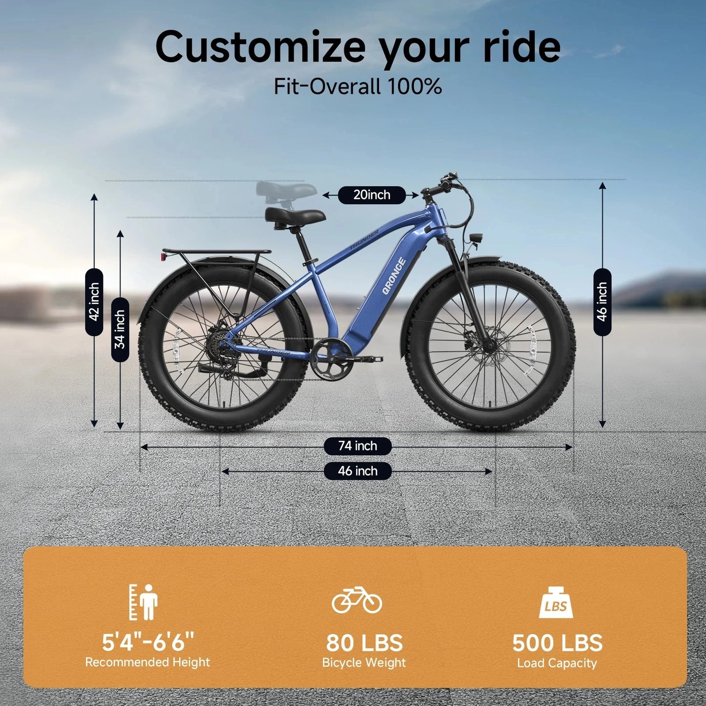 QRONGE Thunder Electric Bike for Adults 1800W Peak 48V 15AH Battery E bike 28MPH(PAS Mode) Electric Bicycles 26" Fat Tire E-Bike