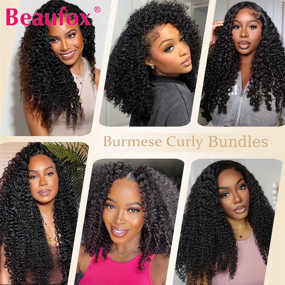 Beaufox Burmese Curly Bundles Human Hair Raw Virgin Curly Hair Bundles Water Wave Human Hair Bundle Spiral Curls Double Weft