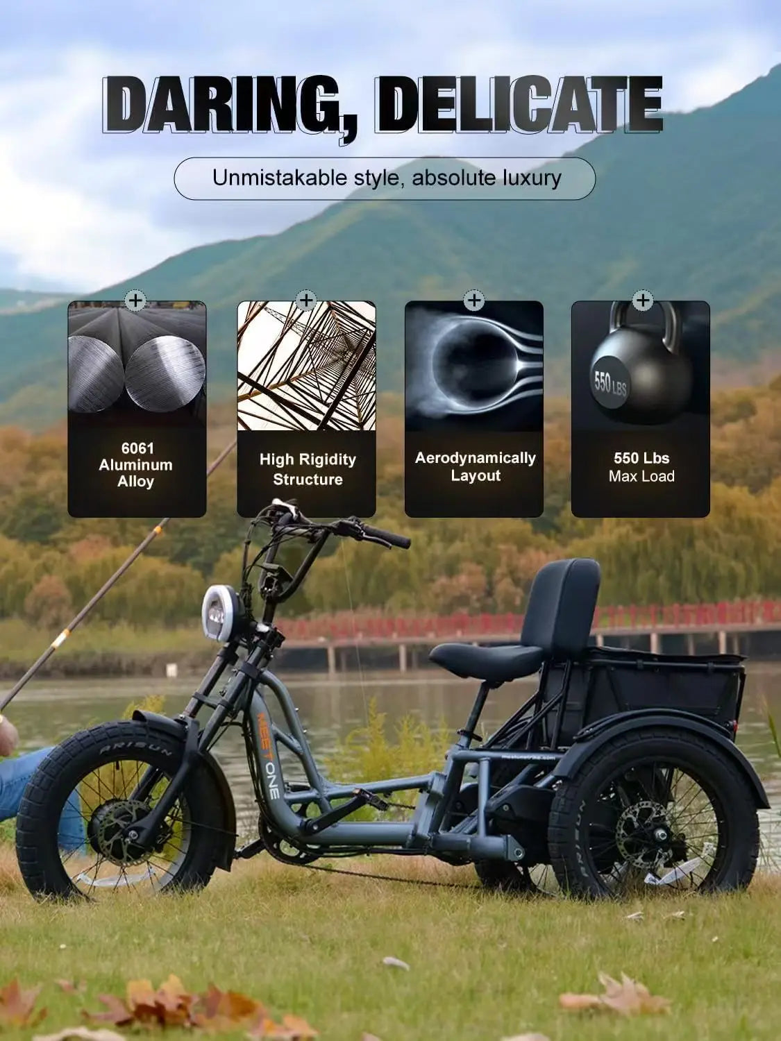 High Power Remote Dual Motor Dual Battery 3 Wheel E Cargo Tricycle Adult Sand Snow Fat Tire Electric Delivery Tricycle