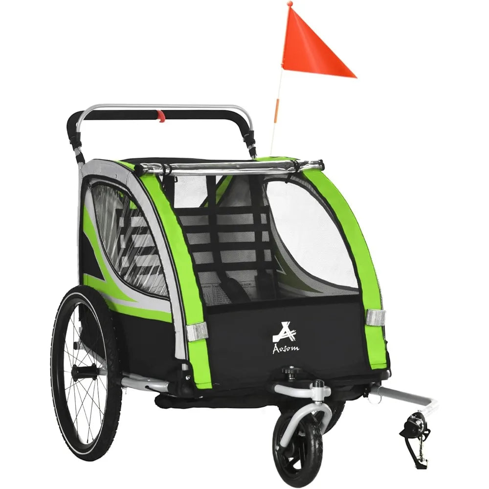 2-in-1 Walk/Ride Child Baby Bike Trailer for Kids 2 Seater, High-Visibility Bike Stroller for Toddler Wagon, Weather-Strong Dou