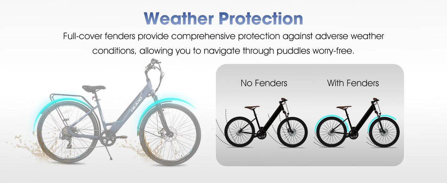 HILAND electric road bike, detachable lithium battery, commuting electric bike, Including shelves, 250W, with LCD display