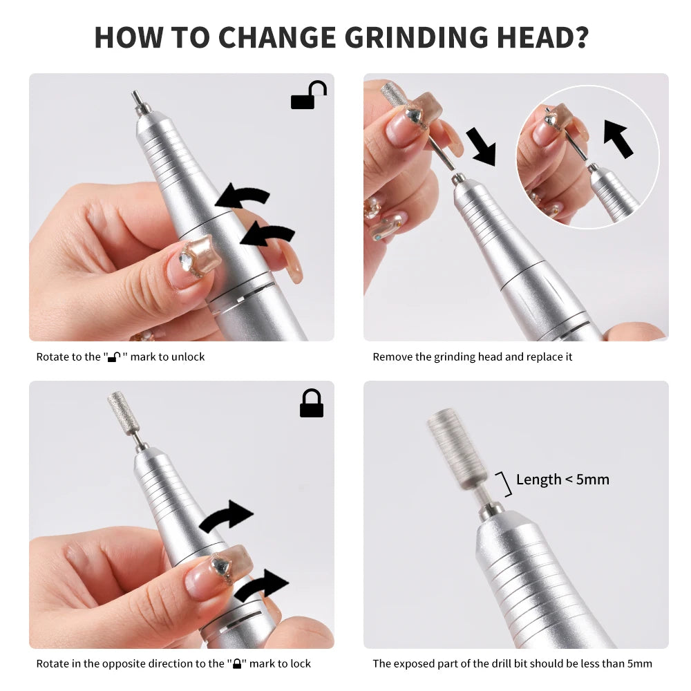 Electric Nail Drill File Professional for Acrylic Gel Dip Powder Nail Portable Machine Kit for Manicure Pedicure Tools Polishing