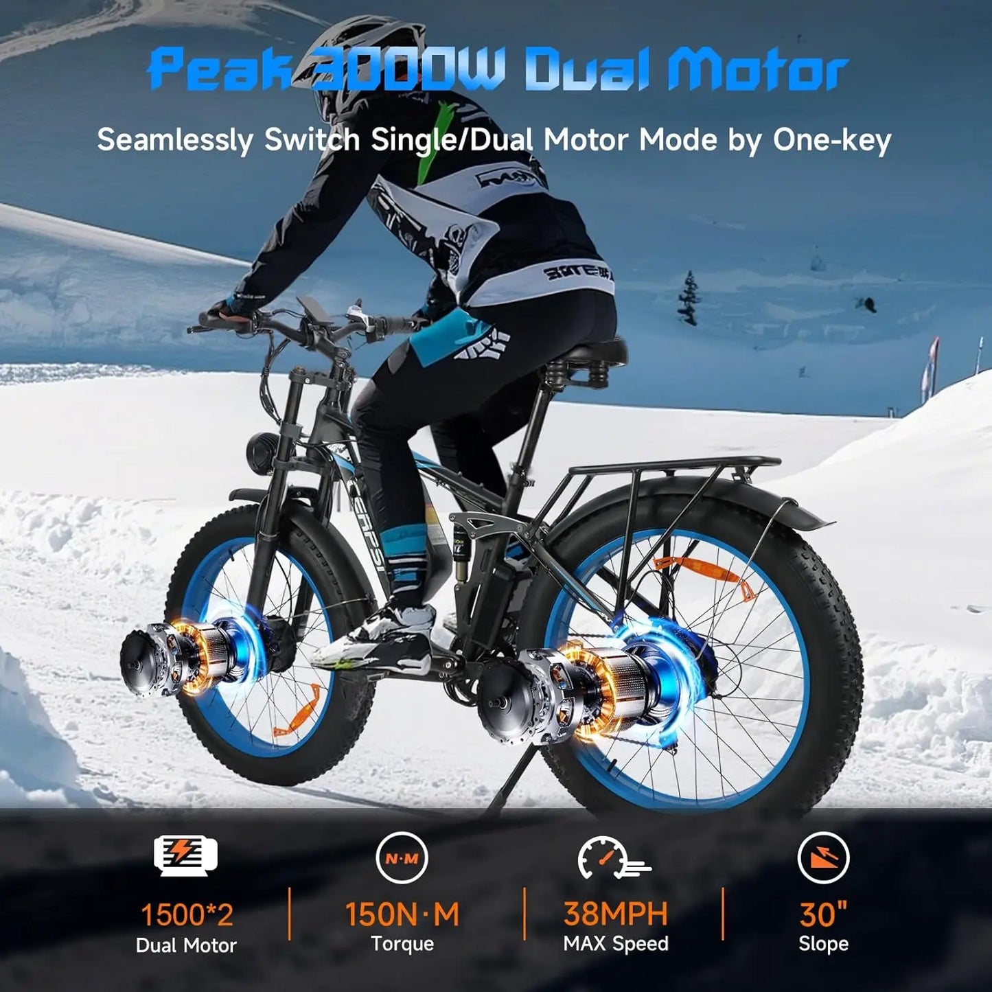 BAOLUJIE 2603 Electric Bicycle,Adult E-Bike ebike with 3000W Two Motors, 52V32AH Battery,26" Tire Electric Bike【1 Year Warranty】