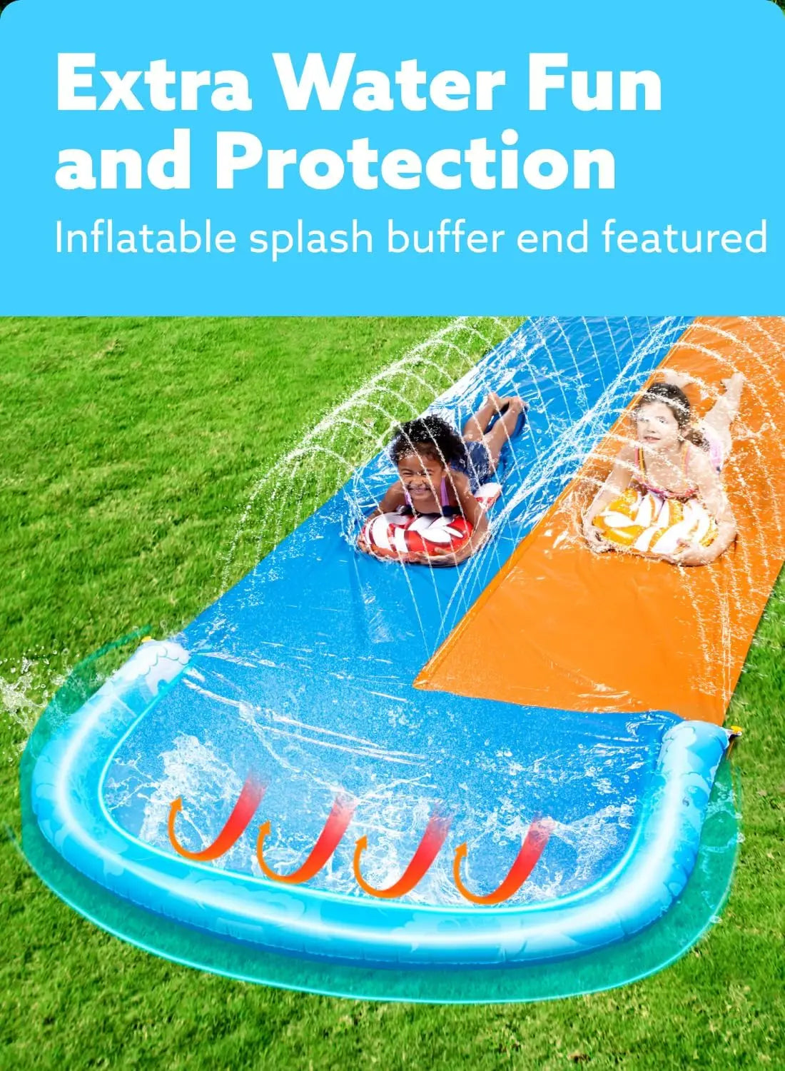32.5ft Extra Long Double Lawn Water Slide with Sprinkler and Inflatable Boards for Kids Adults Summer Fun