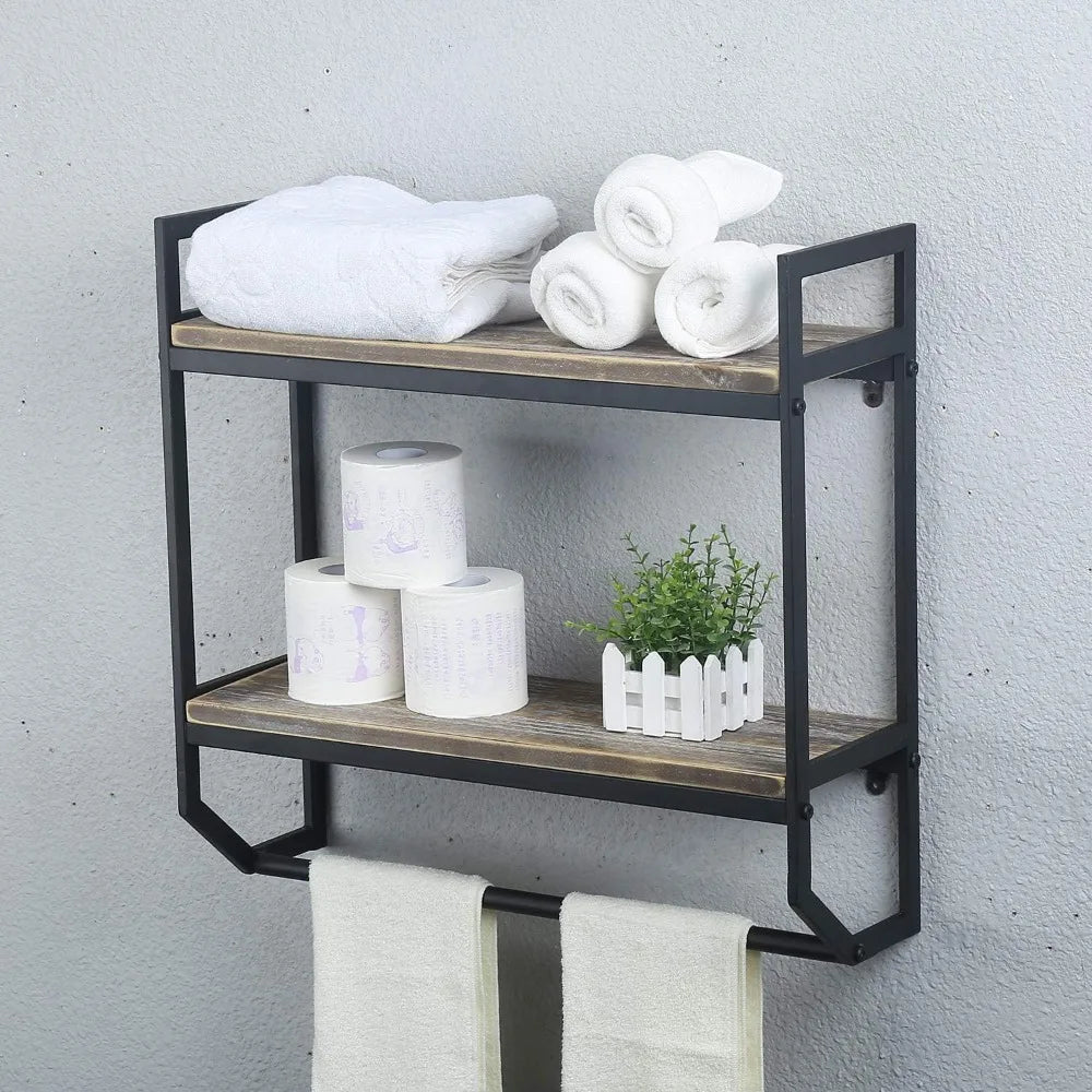 Towel Rack with Towel Bar,2-Tier 24" Bathroom Shelves Wall Mounted,Rustic Wall Shelf Over Toilet,Utility Storage Shelf Rack