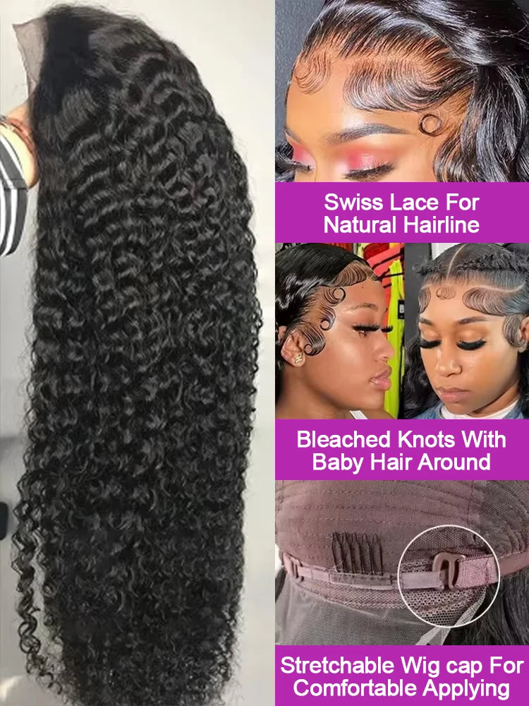 46 Inch Curly Wigs Deep Wave Human Hair 13x6 Lace Frontal Wigs 300% Density Glueless Wigs Human Hair 13x4 360 HD Lace Front Wigs