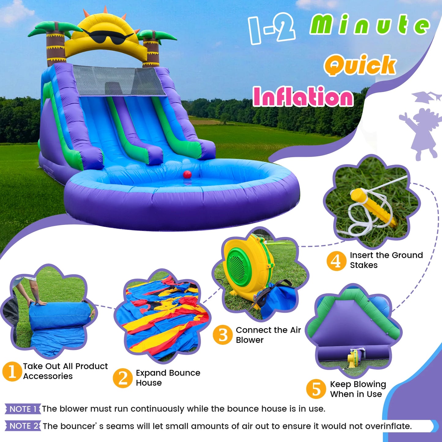 Inflatable Sun flower Outdoor Sildes Air Bounce Water amusement Play Equipment Inflatble Water Double Slide Bubble Ball Pit