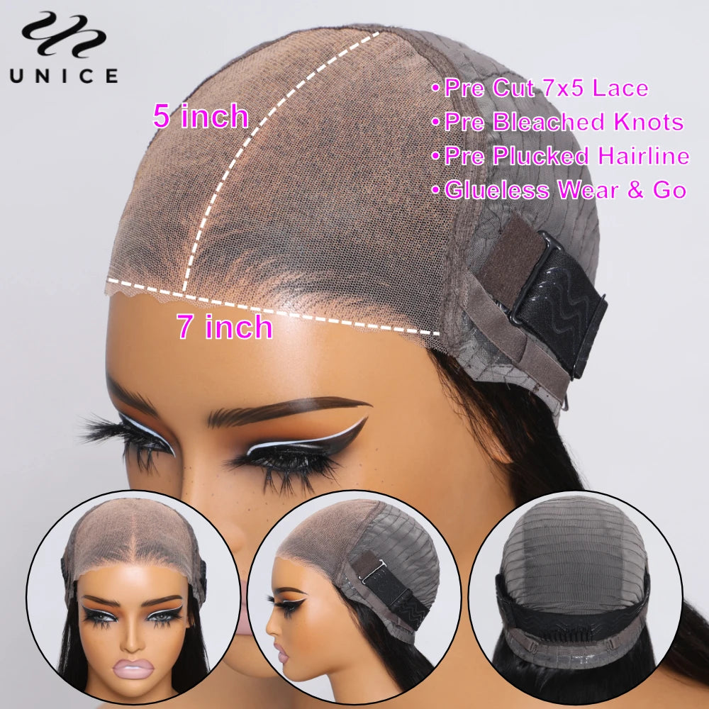 UNice 7x5 Glueless Water Wave Bob Wig Honey Blonde Highlight Pre Bleached Pre Cut Lace Closure Wig Human Hair Wig Ready To Wear