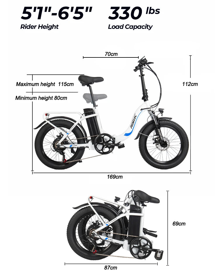Electric Bike Hedatx 20" 1000W, 28 Mph, 50 Mile, Folding City Commuter Electric Bike, 48V 16AH, 7 Speed, Unisex