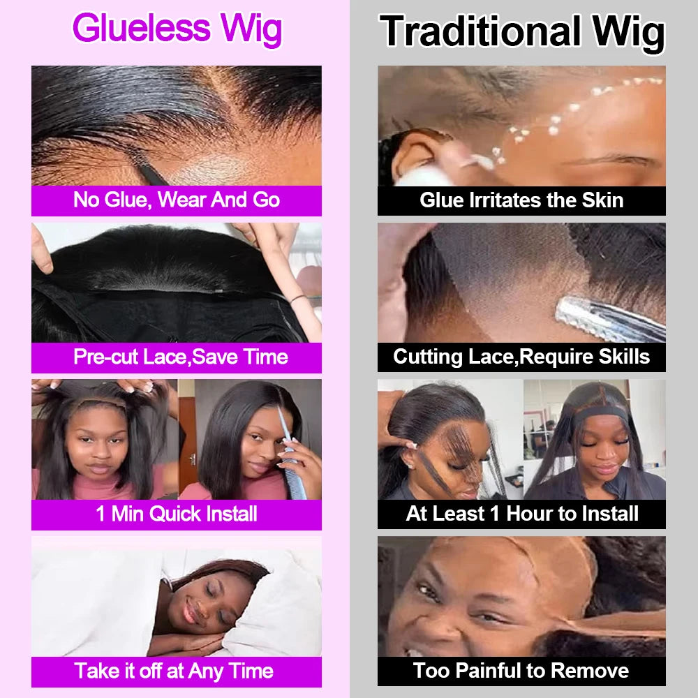 Glueless Bone Straight Short Bob Wig 13x4 13x6 HD Lace Front Wig 250% Density Brazilian Human Hair Pre Plucked For Black Women