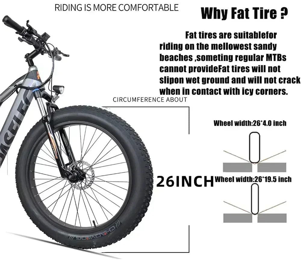 ebike GS9 Off-road Mountain Electric Bike 26-inch Fat Tire Bike 1000W 48V 17AH Hidden Battery Hydraulic Brake E-Bike