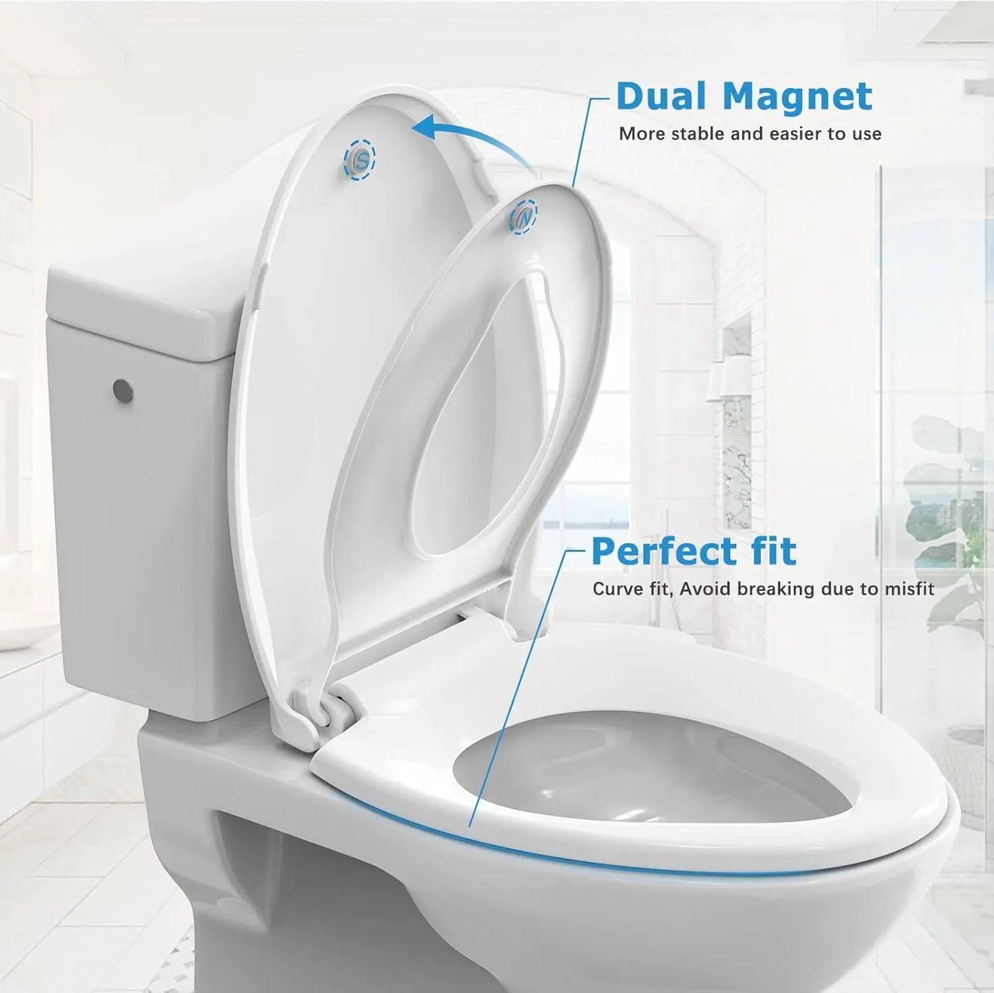 Elongated Toilet Seat with Built in Potty Training Seat Magnetic Kids Seat and Cover, Slow Close Fits Both Adult and Child