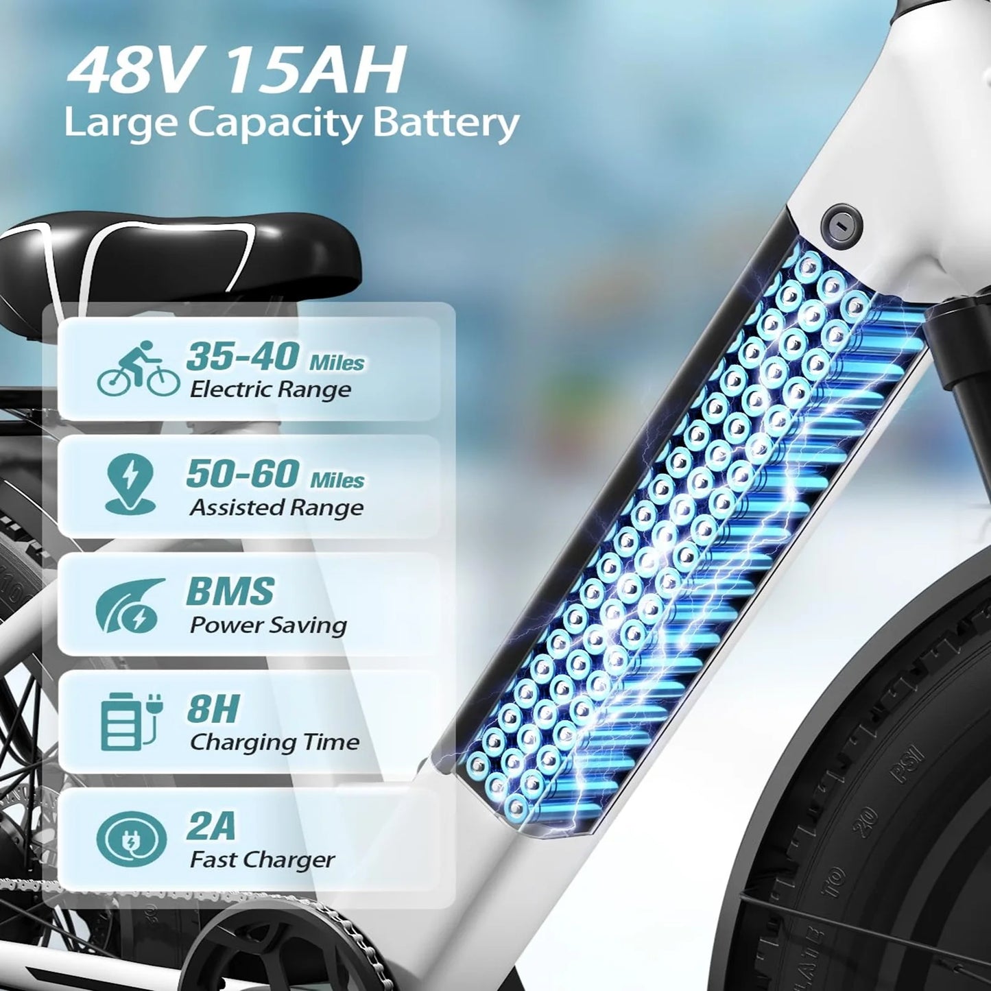 PUCKIPUPPY Electric Bike for Adults 960W Peak 48V 15AH Electric Bicycle 7 Speed All Terrain 26" Fat Tire Front Suspension E-Bike