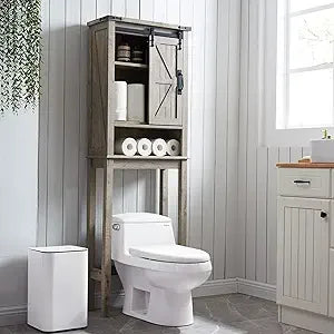 Over The Toilet Storage Cabinet, Farmhouse Storage Cabinet Over Toilet with Sliding Barn Door & Adjustable Shelves, Home Space