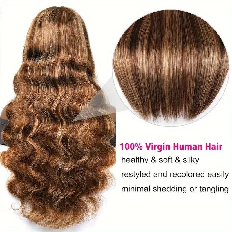 P4/27 Highlight  Brown Body Wave 13x6 Human Hair Wig Honey Blonde Colored 13x4 HD Lace PrePlucked 40 46 Inch Wigs For Women