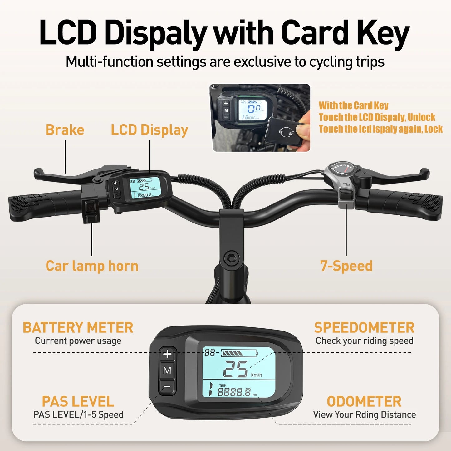 Adult Electric Bicycle 400W Motor 36V 13AH Battery 7-Speed Gear Shift NFC Keyless Start Commuting And Outdoor Riding Suitable