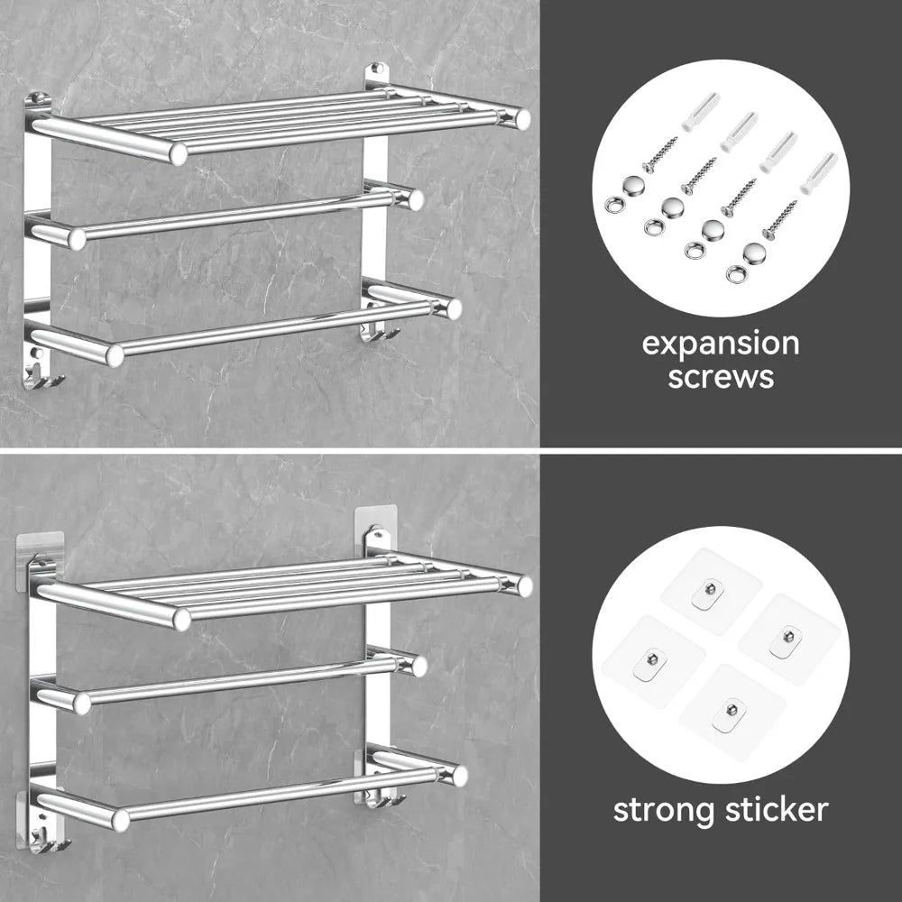 Towel Bar for Bathroom Wall Mount17-30.7inch Adhesive Shower Towel Rack Stainless Steel