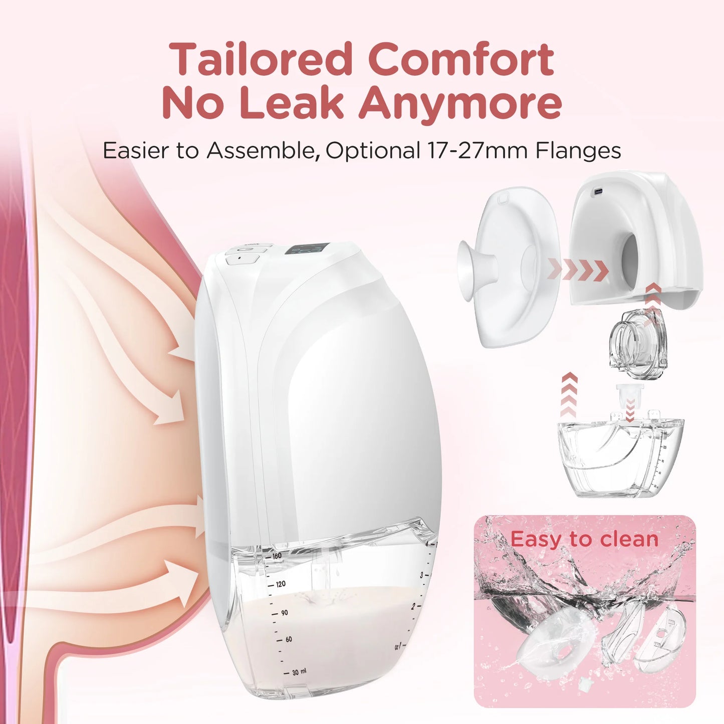 2/1pcs Wearable Breast Pump Hands Free Electric Breast Pumps Slient Comfort Milk Collector BPA-free LED Display 3Modes 12 Levels