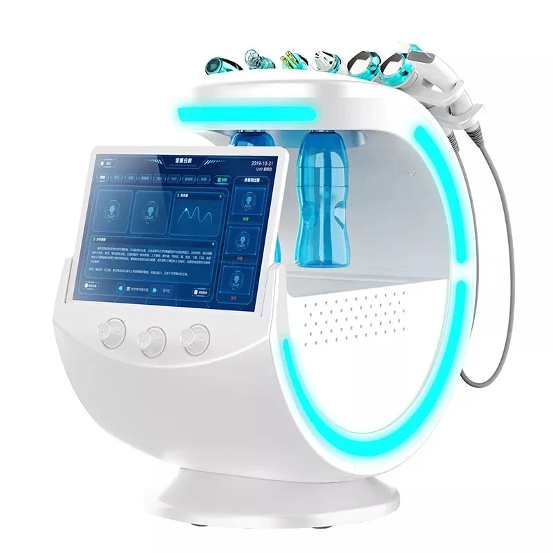 Smart Ice Blue 7-in-1 Function Skin Detection Care Small Bubble Plot Radio Frequency Lifting Beauty Introduction Instrument CE