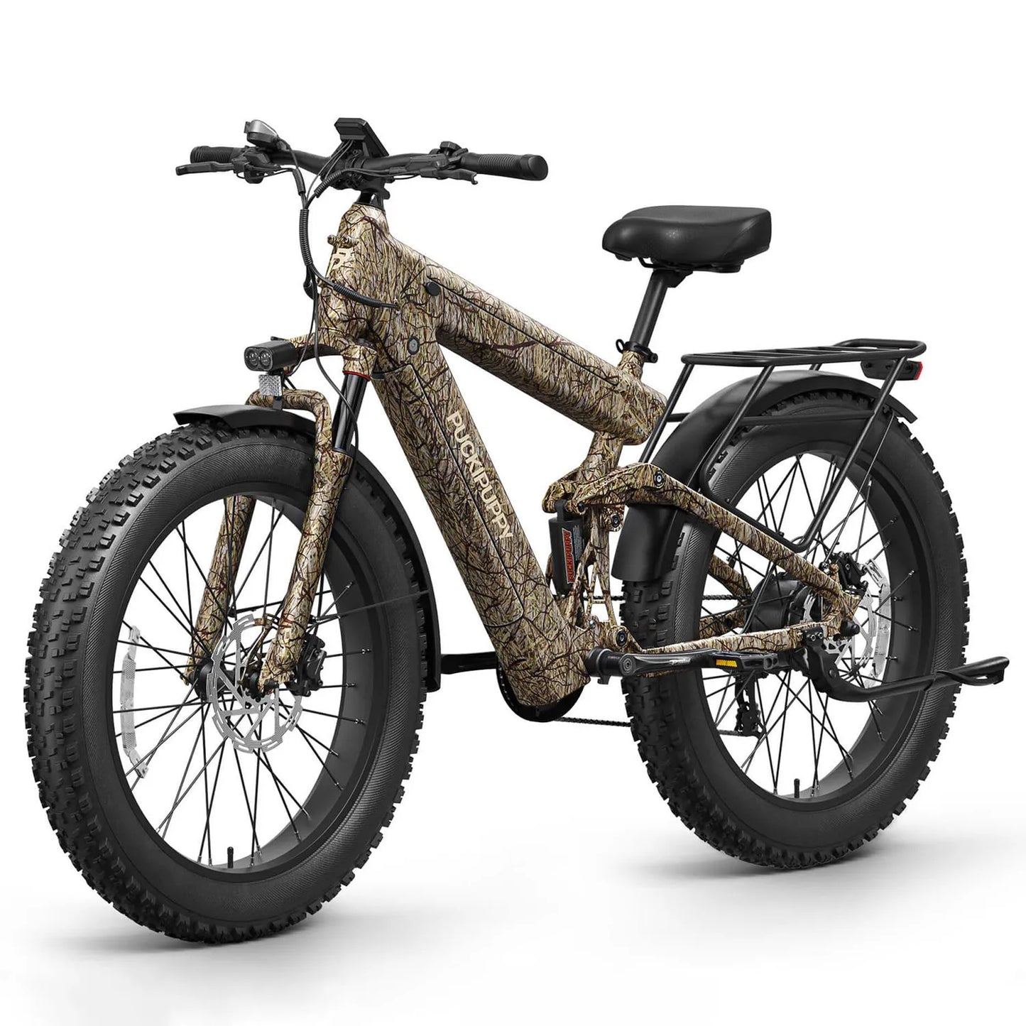 PUCKIPUPPY Dual Battery Electric Bike for Adults 1350W 48V 30AH Ebike 26" Fat Tire Full Suspension Electric Mountain Bike