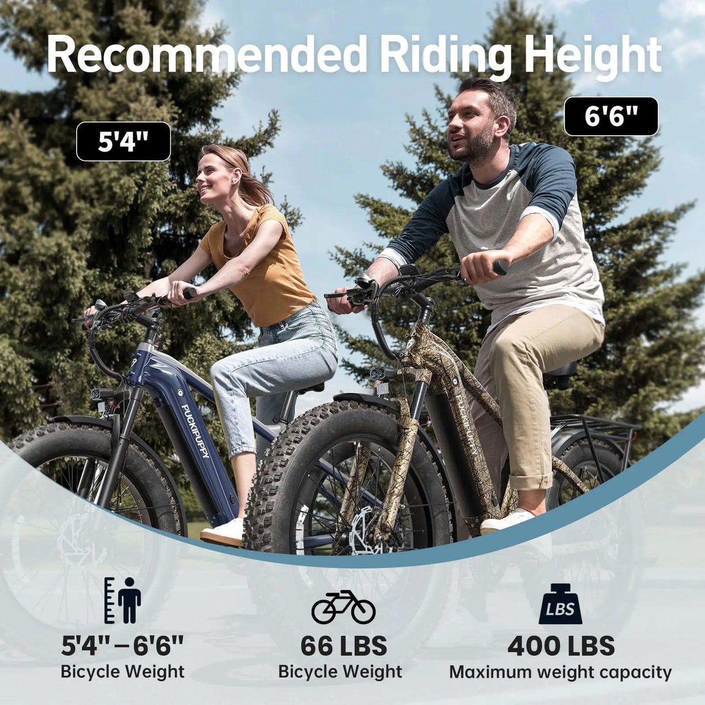 PUCKIPUPPY Beagle 2 Electric Bike With 960W Peak 26" Fat Tire Electric Mountain Bike 28MPH 48V 15AH Removable Battery Ebike