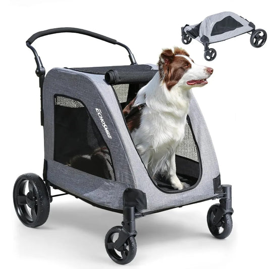 XL Extra Large Dog Stroller - Adjustable Handles, Lightweight Folding Pet Stroller, All-Terrain 4 Wheel for 2 Medium Dogs