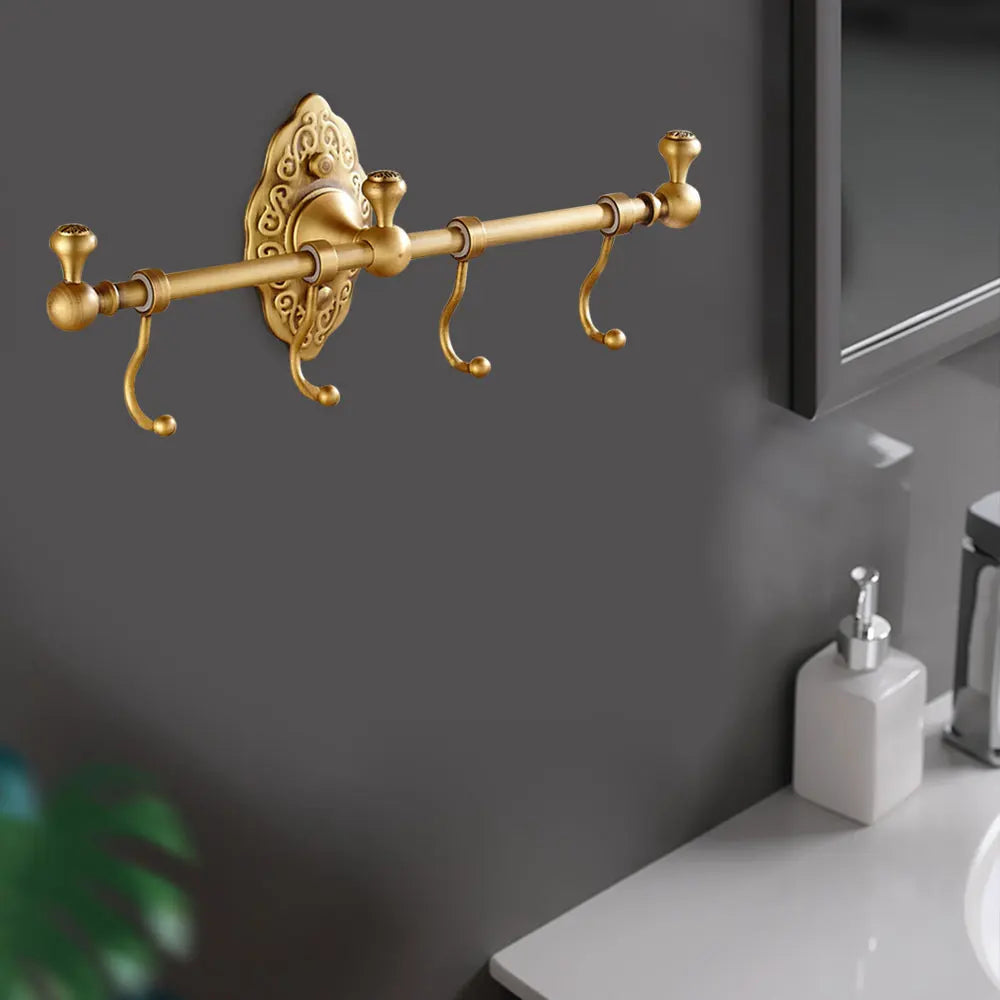 Wall-mounted Towel Rack, Towel Rack with Hooks, Retro Gold Towel Rack for Bathroom, Balconies, Toilets