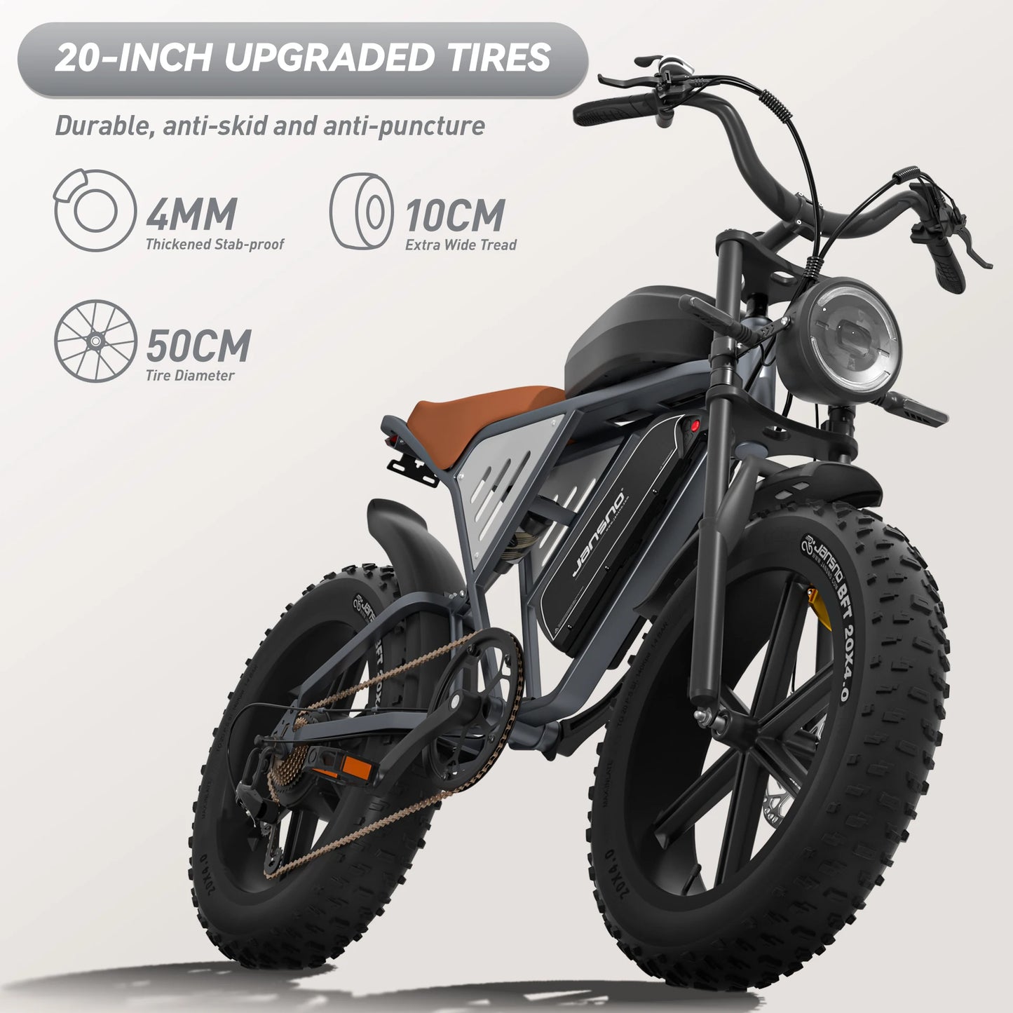 750W 48V 20" Fat Tire E-Bike, 120KM Range Dual Battery, 25° Climb, 330LBS Load, 20" Anti-Puncture Tires, Removable Battery, for