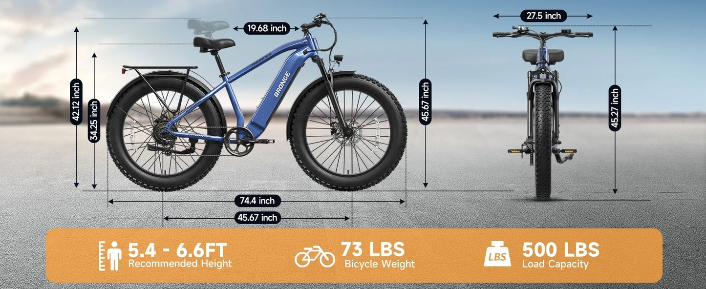 QRONGE Thunder Electric Bike for Adults 1800W Peak 48V 15AH Battery E bike 28MPH(PAS Mode) Electric Bicycles 26" Fat Tire E-Bike
