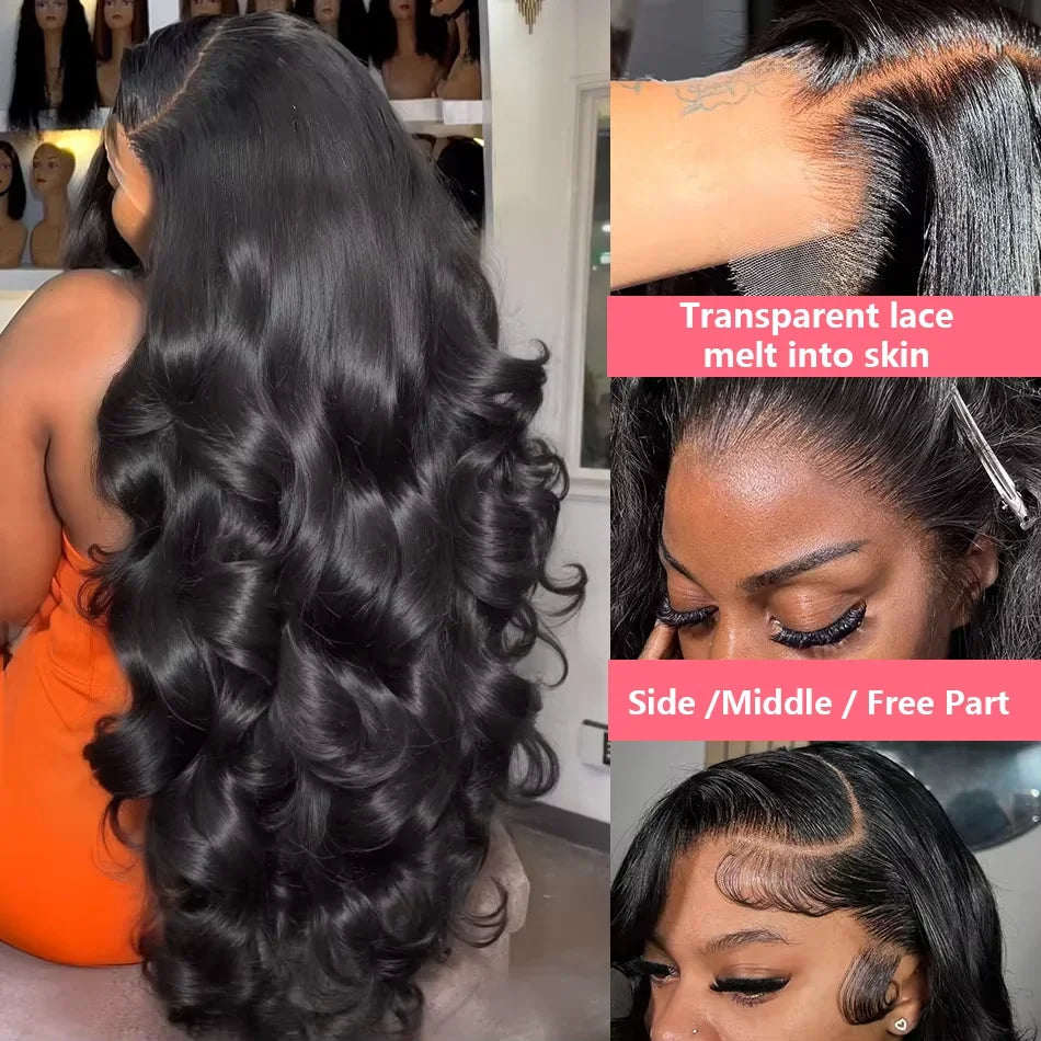 250 Density 100% Human Hair Body Water Wave 5X5 Glueless Lace Frontal Wigs 13x6 HD Lace Front Wig 40 Inch Natural Black Clourse