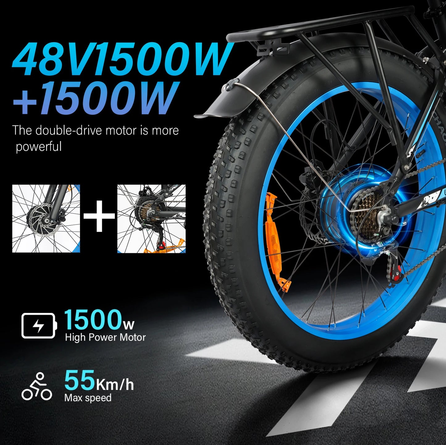 Ebike 2025 new model DP-2603 3000W dual motor 48V25AH lithium battery 26*4.0 fat tires completely suspended adult off-road elect
