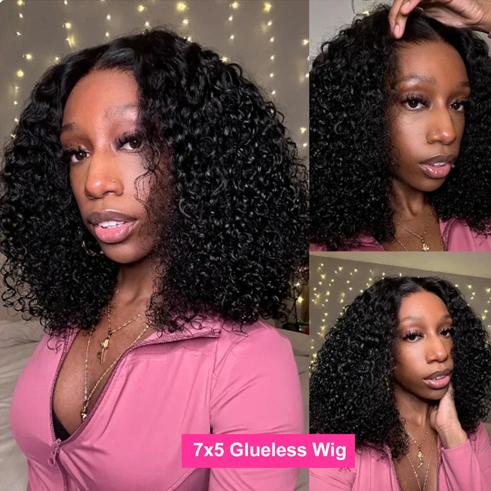 Brazilian Deep Water Wave Curly Bob 100% Human Hair Glueless Wigs Deep Wave HD Lace Front 13x4 13x6 Transparent Lace Frontal Wig
