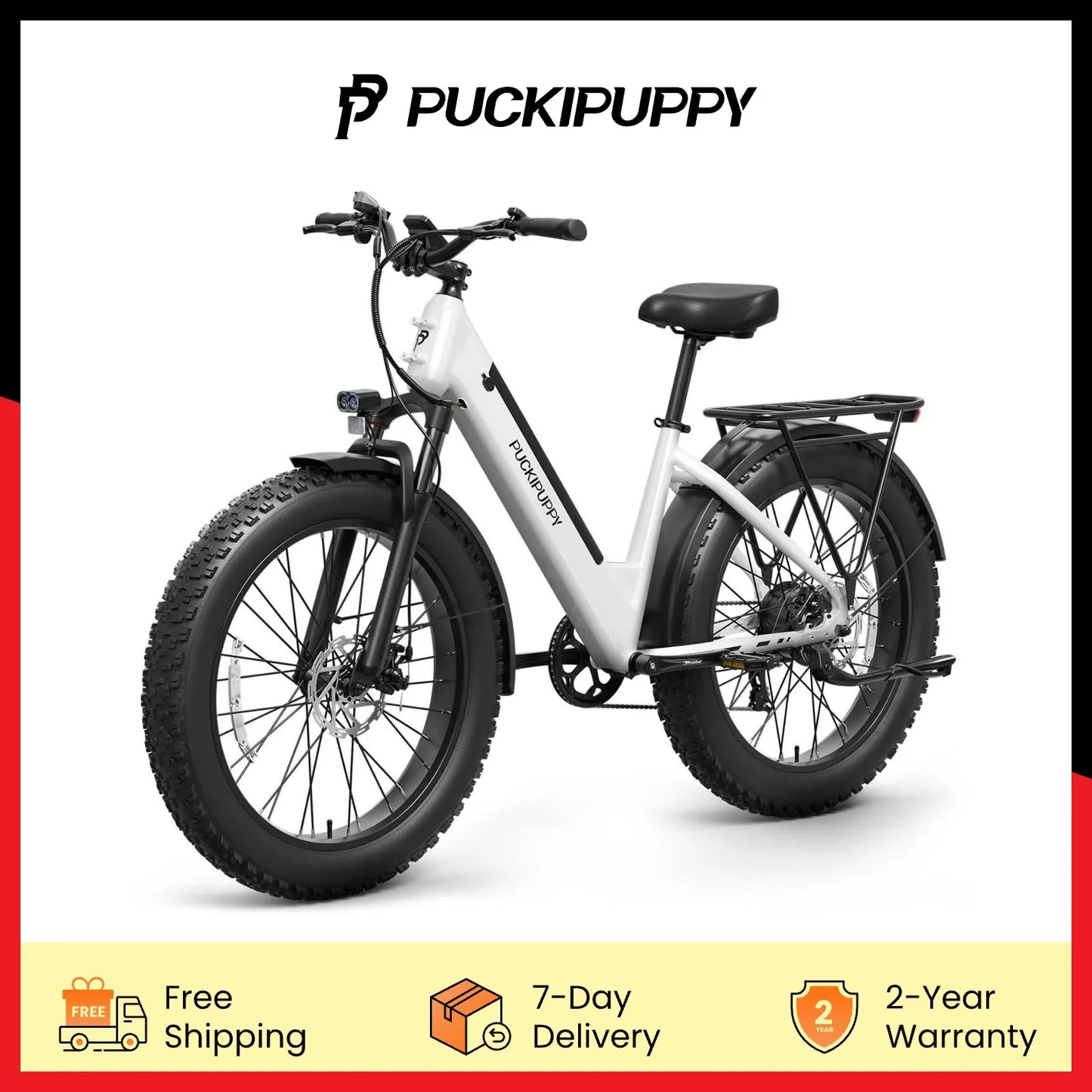 PUCKIPUPPY Electric Bike for Adults 960W Peak 48V 15AH Electric Bicycle 7 Speed All Terrain 26" Fat Tire Front Suspension E-Bike