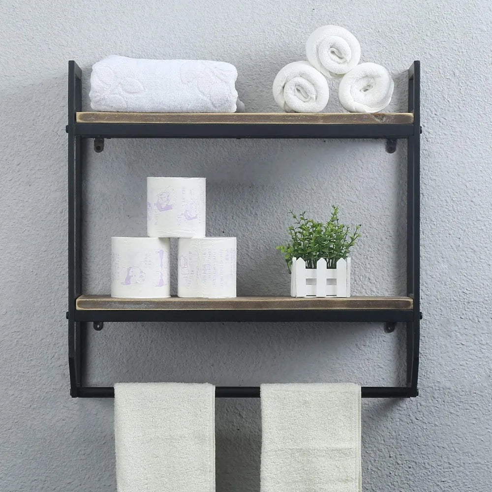 Towel Rack with Towel Bar,2-Tier 24" Bathroom Shelves Wall Mounted,Rustic Wall Shelf Over Toilet,Utility Storage Shelf Rack