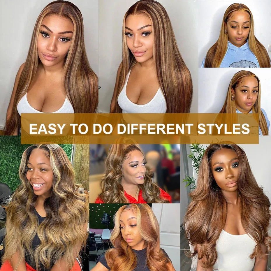 Body Wave Highlight Wig 100% Human Hair Wigs 13x6 HD Lace Frontal Wig Honey Blonde 13x4 HD Lace Front Human Hair Wigs For Women