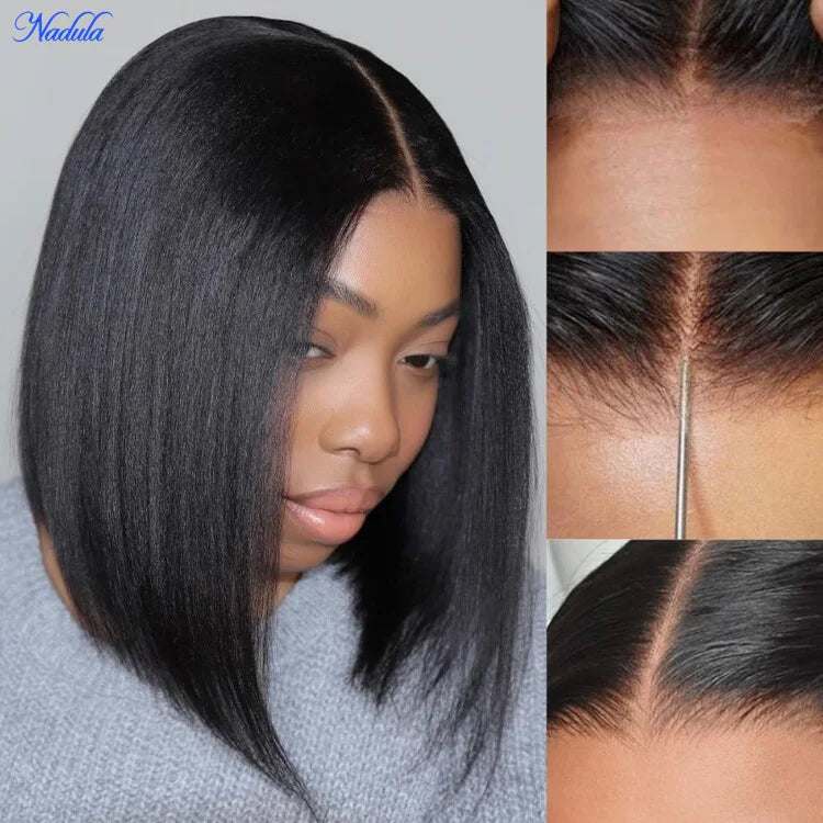 Nadula Hair 7X5 13X4 Yaki Straight BOB Wig Pre cut Lace Pre Bleached Tiny Knots Glueless Bob Lace Front Human Hair Wig