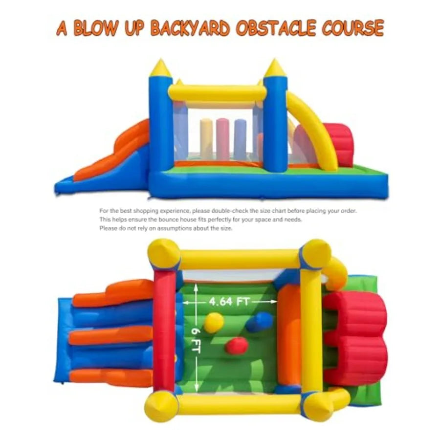 16.3x7.2FT Kids Inflatable Obstacle Bounce House with Dual Racing Slides, Crawl Tunnels, Climbing, Obstacles, Jumping All in One