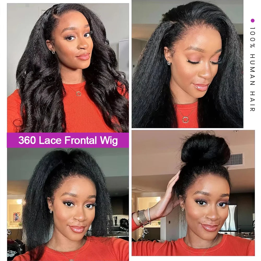 300% Density Kinky Straight Human Hair Wig 360 HD Full Lace Frontal Wig Brazilian 30 40 Inch 13x4 13x6 Lace Front Human Hair Wig